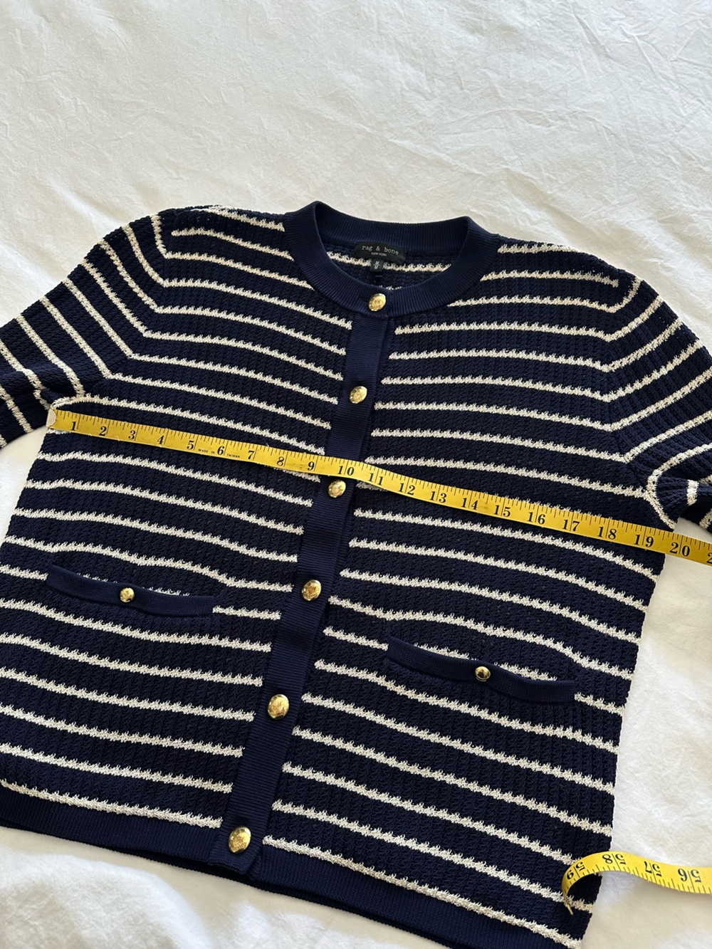 rag & bone Navy and White Striped Gold-Button Cardigan, size medium - Picture 8 of 14